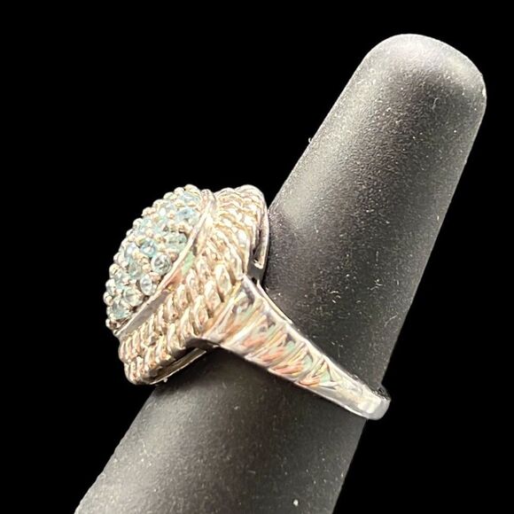 Blue Apatite Dome Ring Woman’s Size 6 Sterling Silver 925 Jewelry Rope Outline - Picture 5 of 10